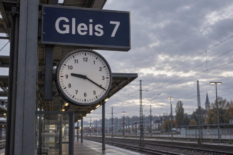 Station sign for platform 7 with a station clock at 9:20, generated by GPT Image 2.5 Sunburst