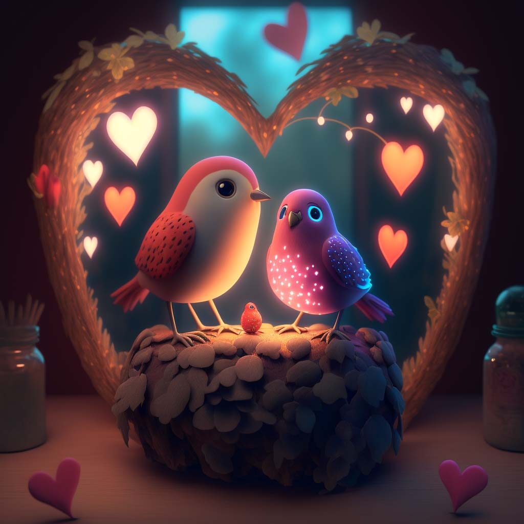 valentines day with birds and hearts