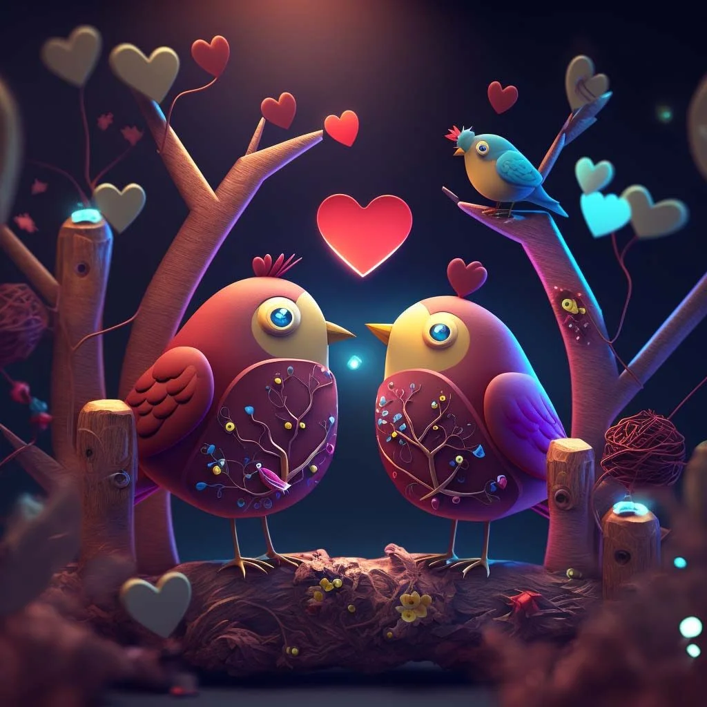 valentines day with birds and hearts