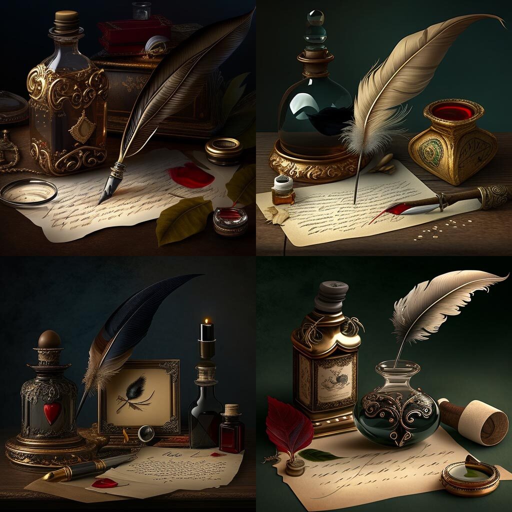 A love letter with a quill pen and inkwell