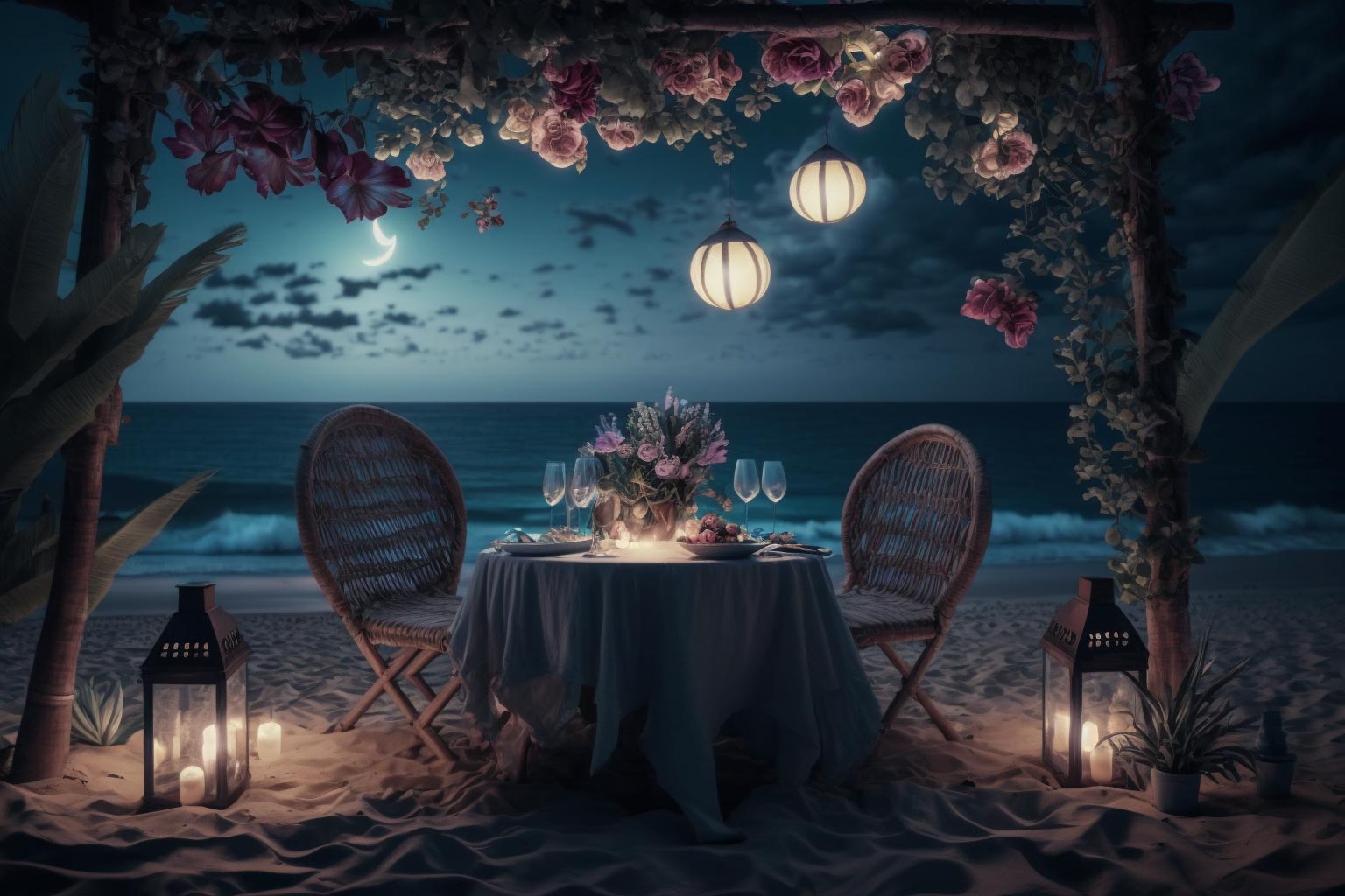 Table Set up for a romantic meal on the beach