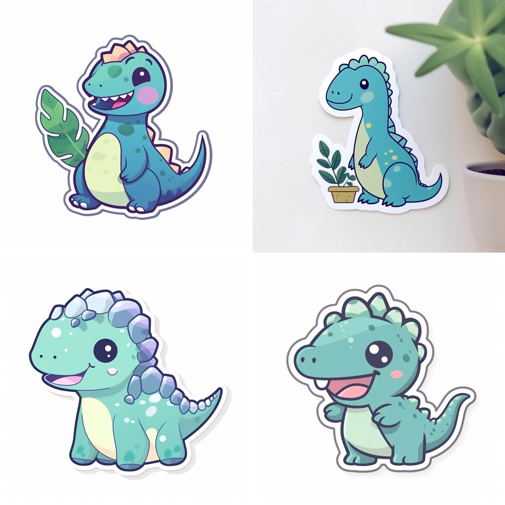 Die-cut sticker, Cute kawaii dinosaur sticker, white background