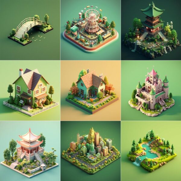 Midjourney prompt for Isometric Structures