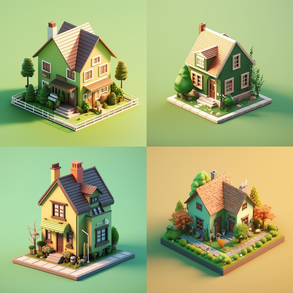 Tiny cute isometric house, soft smooth lighting, soft colors