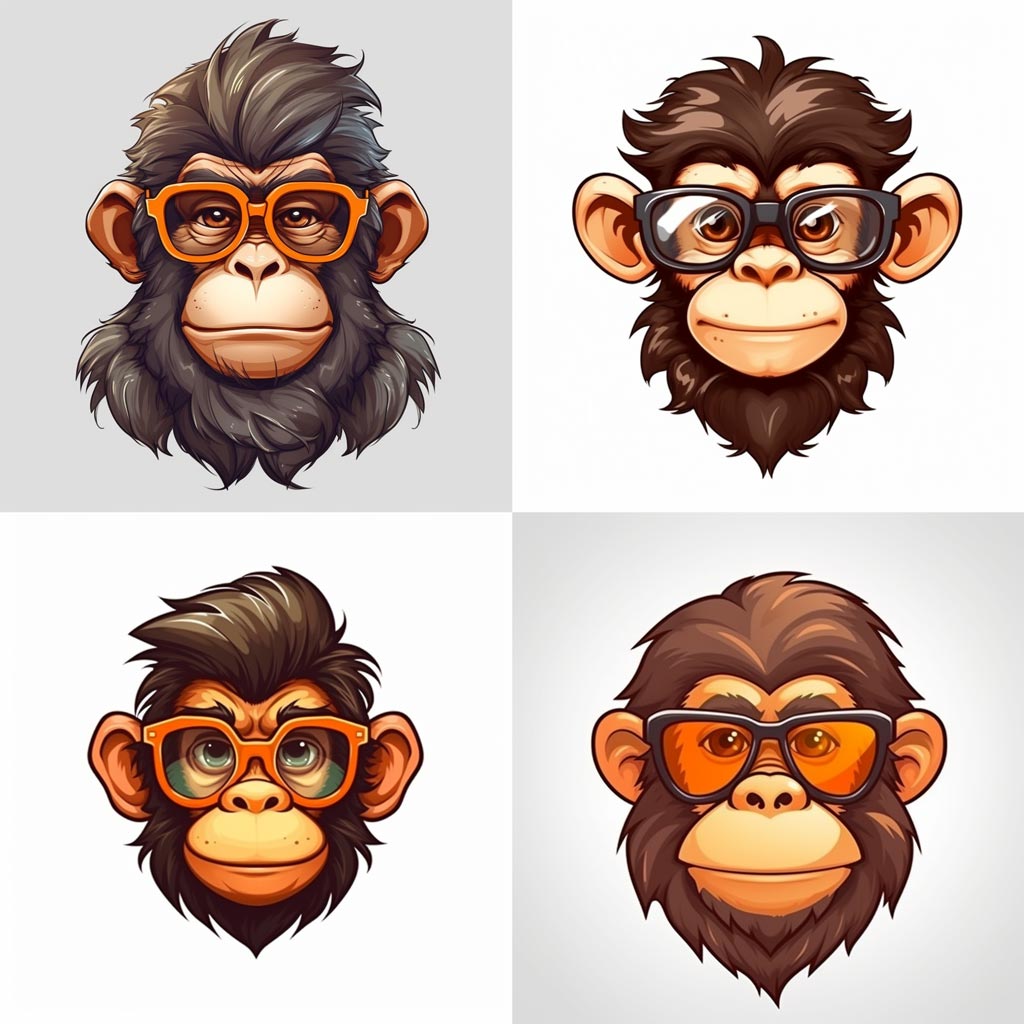 illustration of a funny monkey with glasses, a character portrait, APe, 2d game art, vector, white background --v 5.1 