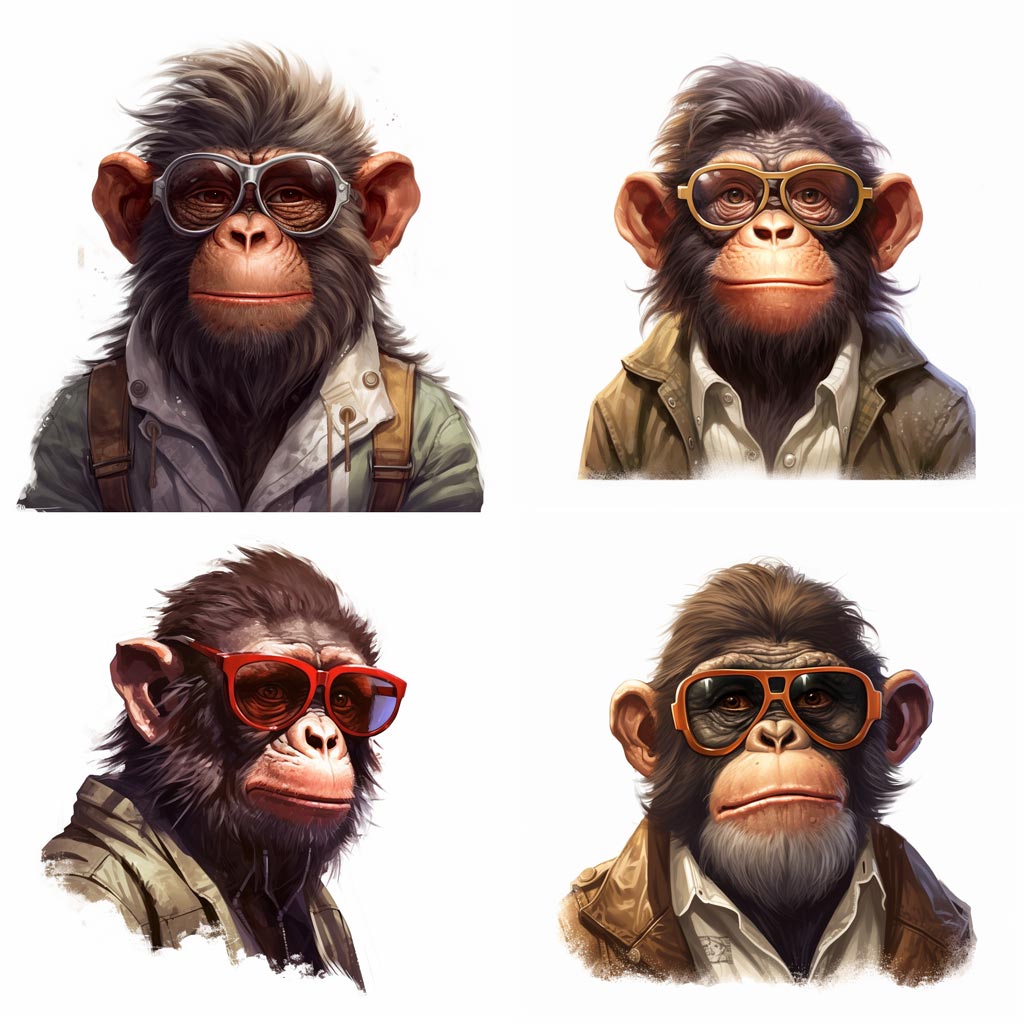 illustration of a monkey with glasses, a character portrait, APe, cgsociety, 2d game art, white background