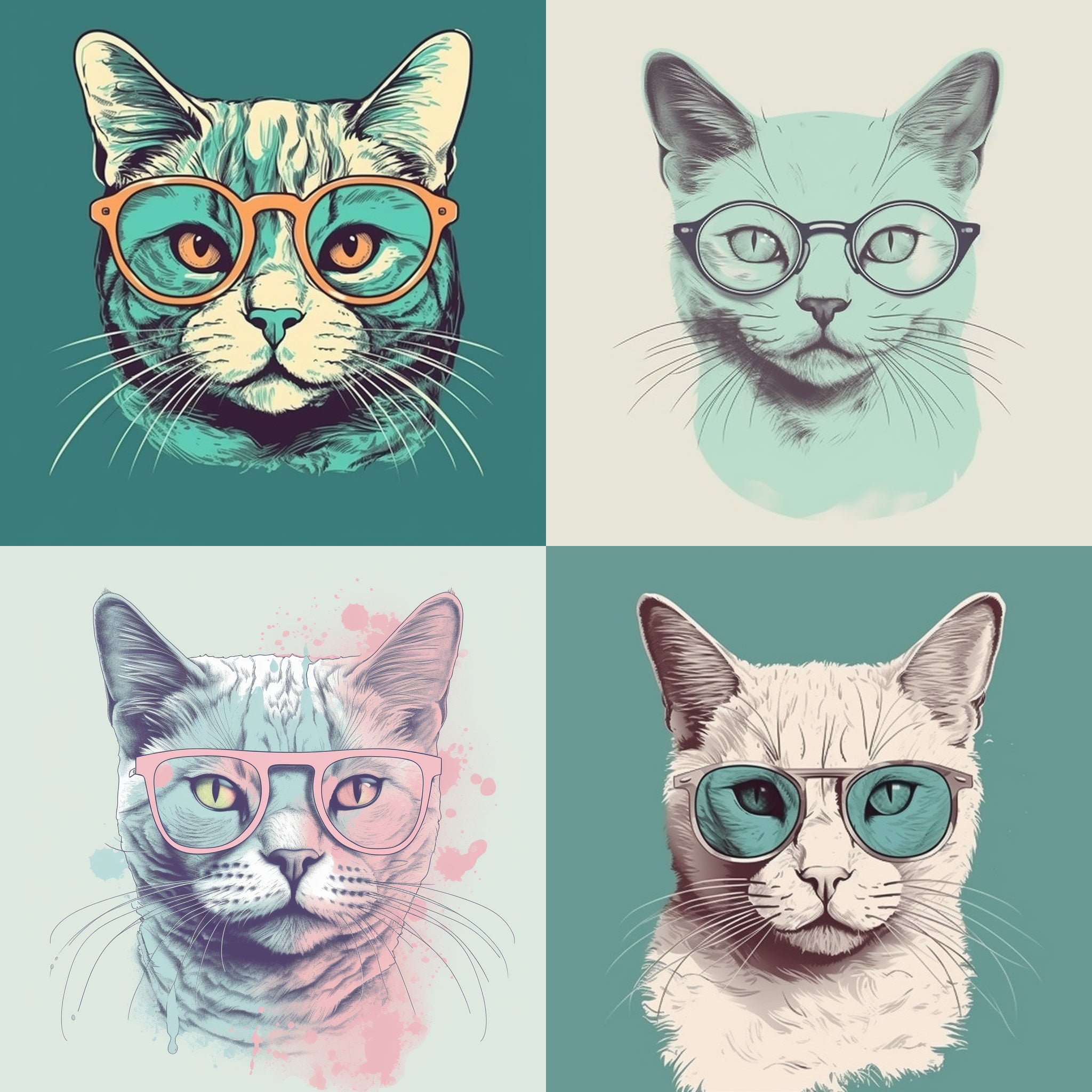 t-shirt vector, a cat with glasses graphic, minimalist, pastel colours